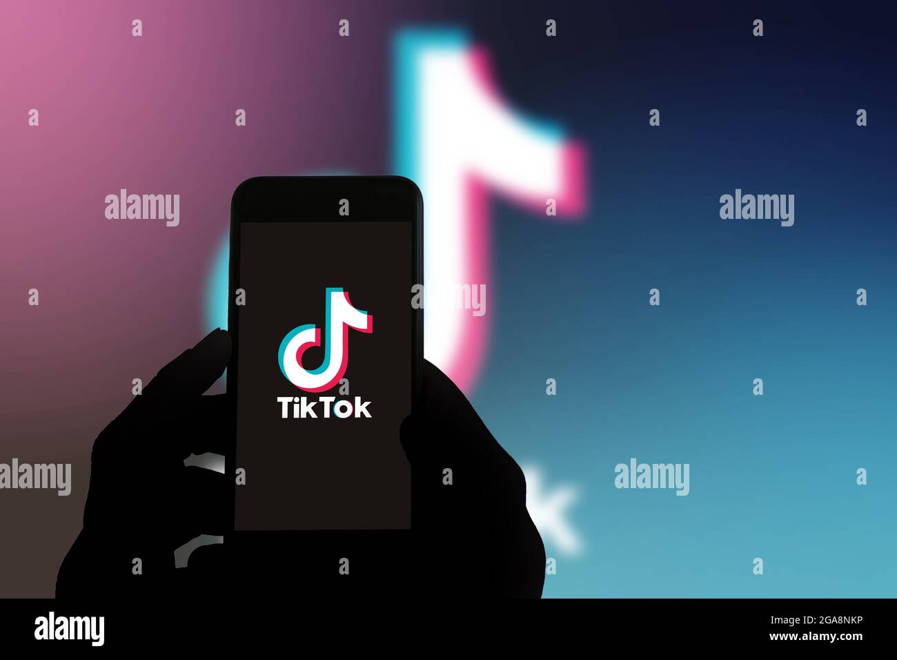 San Francisco, USA - July 2021: Tiktok app logo on mobile phone screen Stock Photo