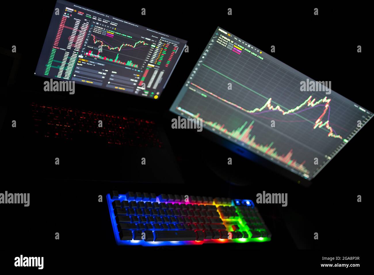 TROYAN, BULGARIA - Jul 14, 2021: A gaming keyboard with two monitors  showing a crypto trader using the Binance trading platform Stock Photo -  Alamy