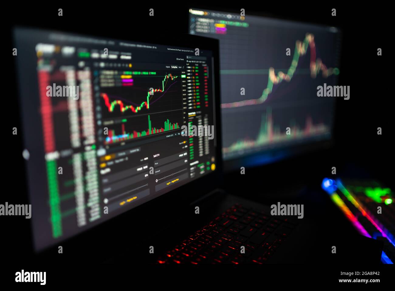Closeup shot of two monitors showing a crypto trader using the Binance  trading platform Stock Photo - Alamy