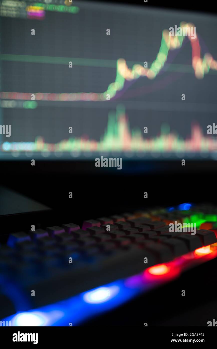 RGB gaming keyboard with a monitor showing a crypto trader using the Binance  trading platform Stock Photo - Alamy