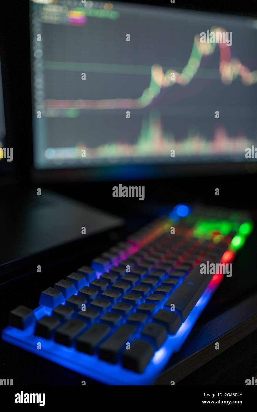 RGB gaming keyboard with a monitor showing a crypto trader using the Binance  trading platform Stock Photo - Alamy