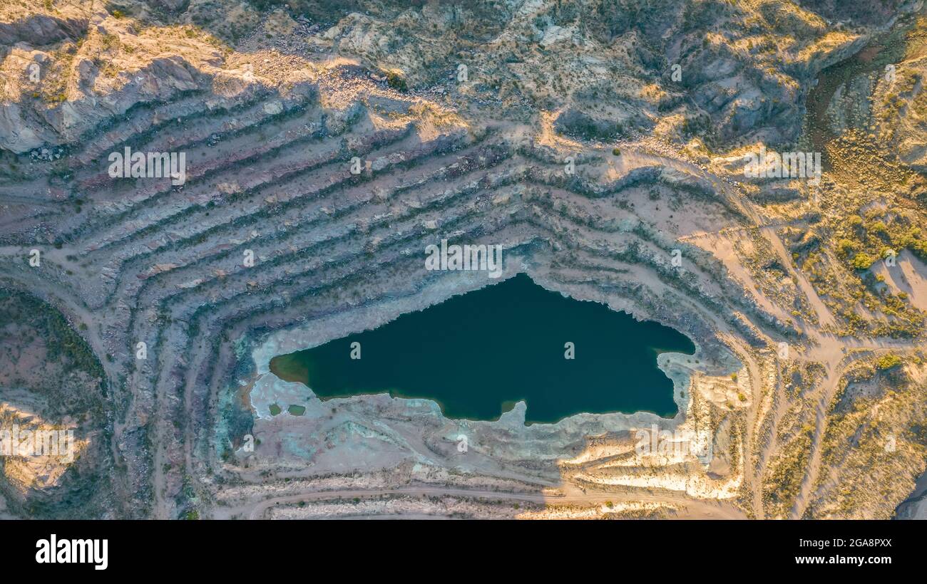 Aerial view of an open pit uranium mine Stock Photo