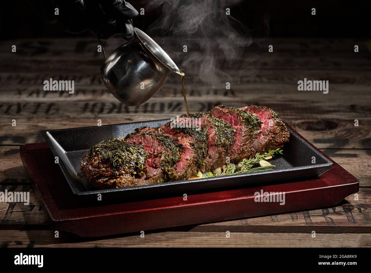 Sliced Japanese style beef steak seasoned with sauce Stock Photo Alamy