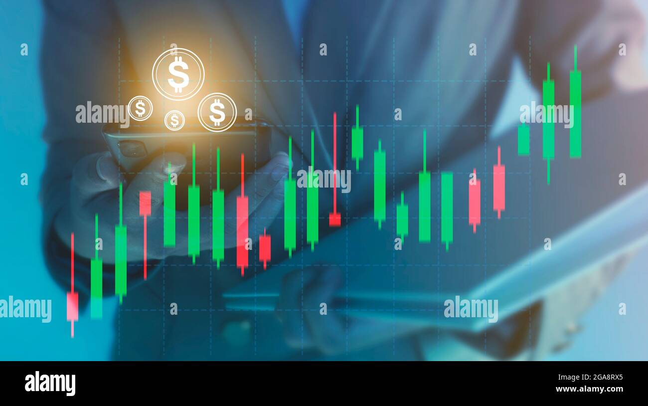 Business Women Working Exchange At Modern Office Technical Price Graph And Indicator Red And Green Candlestick Chart And Stock Trading And Bitcoin Co Stock Photo Alamy