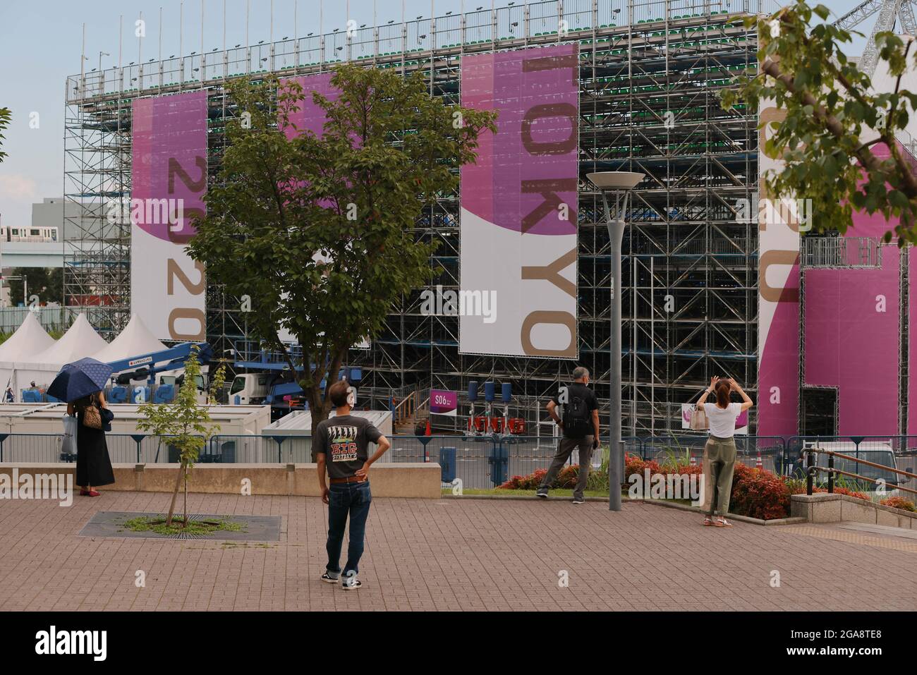 Fans taking a look at the Aomi Urban Sports Park construction site, the