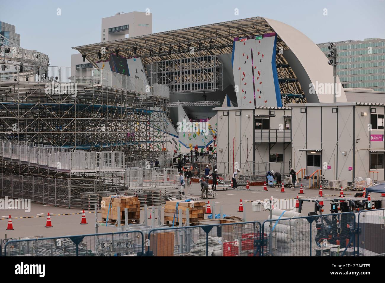 Aomi Urban Sports Park construction site, the Tokyo 2020 Olympic venue for 3x3 Basketball, Sport Climbing and Football 5-a-side seen on day 7 of the Tokyo 2020 Olympic games. Stock Photo