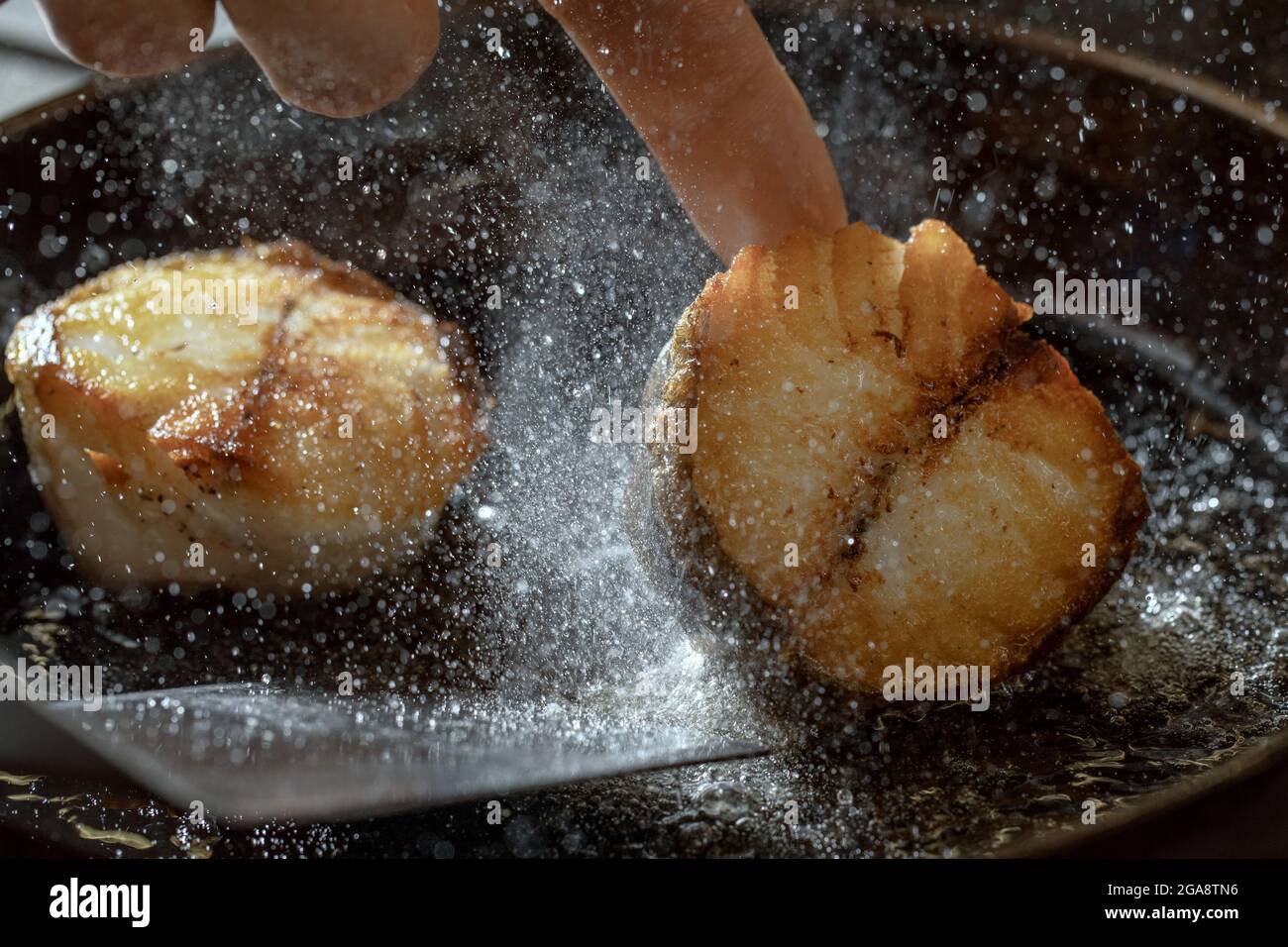 Cooking Process , Close Up Cooking Frying Fish with a lot of Oil Using
