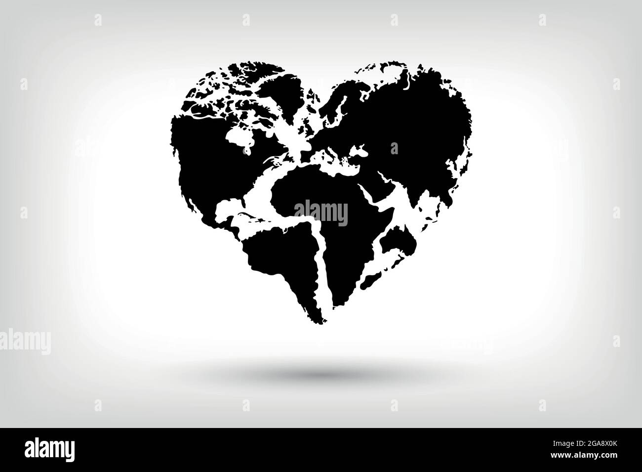 Heart World, World and Love, Happy World Map. World map design that looks like a heart. World map representing love and peace on Earth. Stock Vector