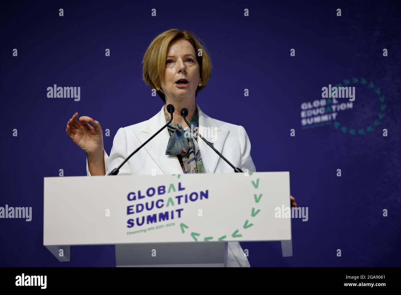 The former prime minister of Australia Julia Gillard attends a London-based summit to raise funds for the Global Partnership for Education (GPE). Picture date: Thursday July 29, 2021. Stock Photo