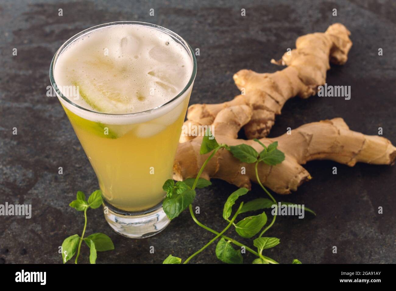 A glass of ginger beer Stock Photo