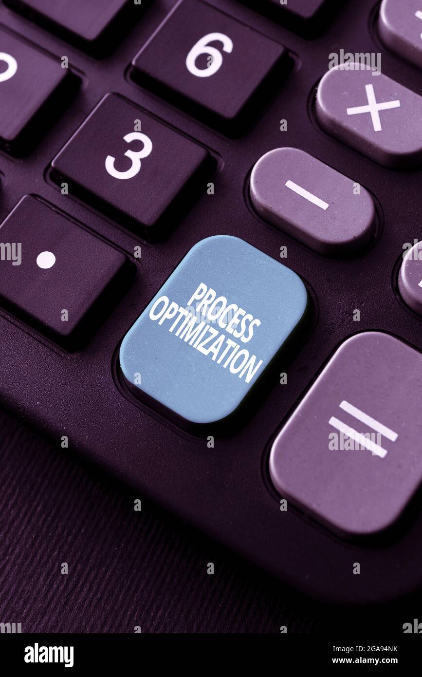 Text caption presenting Process Optimization. Word Written on improves the processes and takes them to a high level Typing Engineering Lessons And Stock Photo