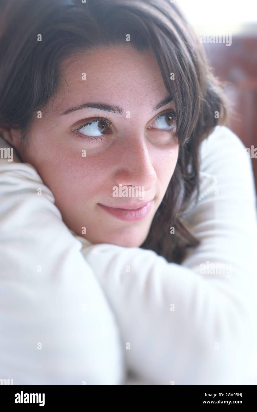 portrait female face teenager smiling Stock Photo