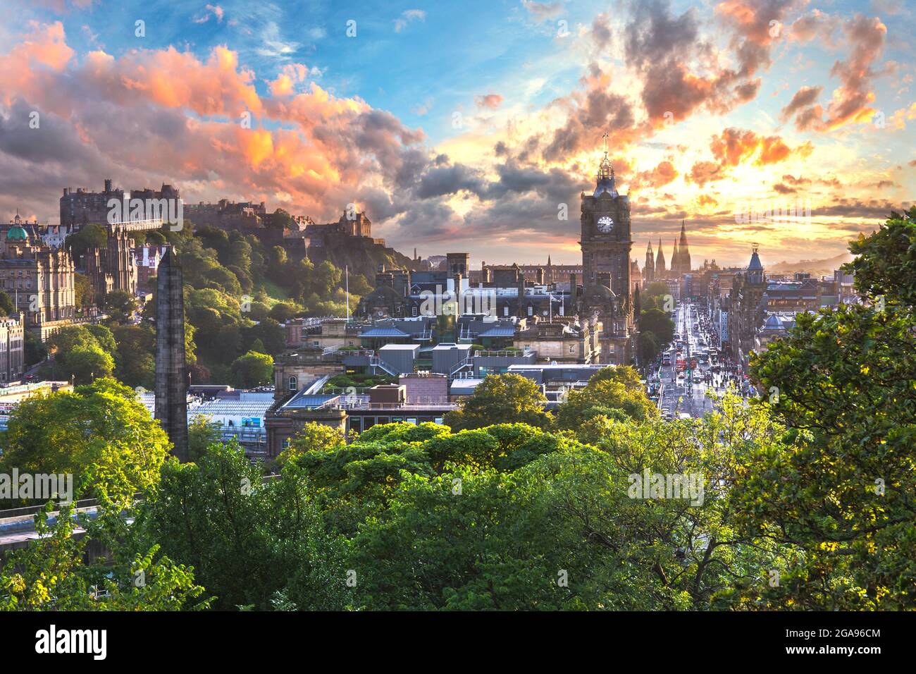 Edinburgh, Scotland - Jul 2021: Edinburgh city from Calton Hill at night, Scotland, UK Stock Photo