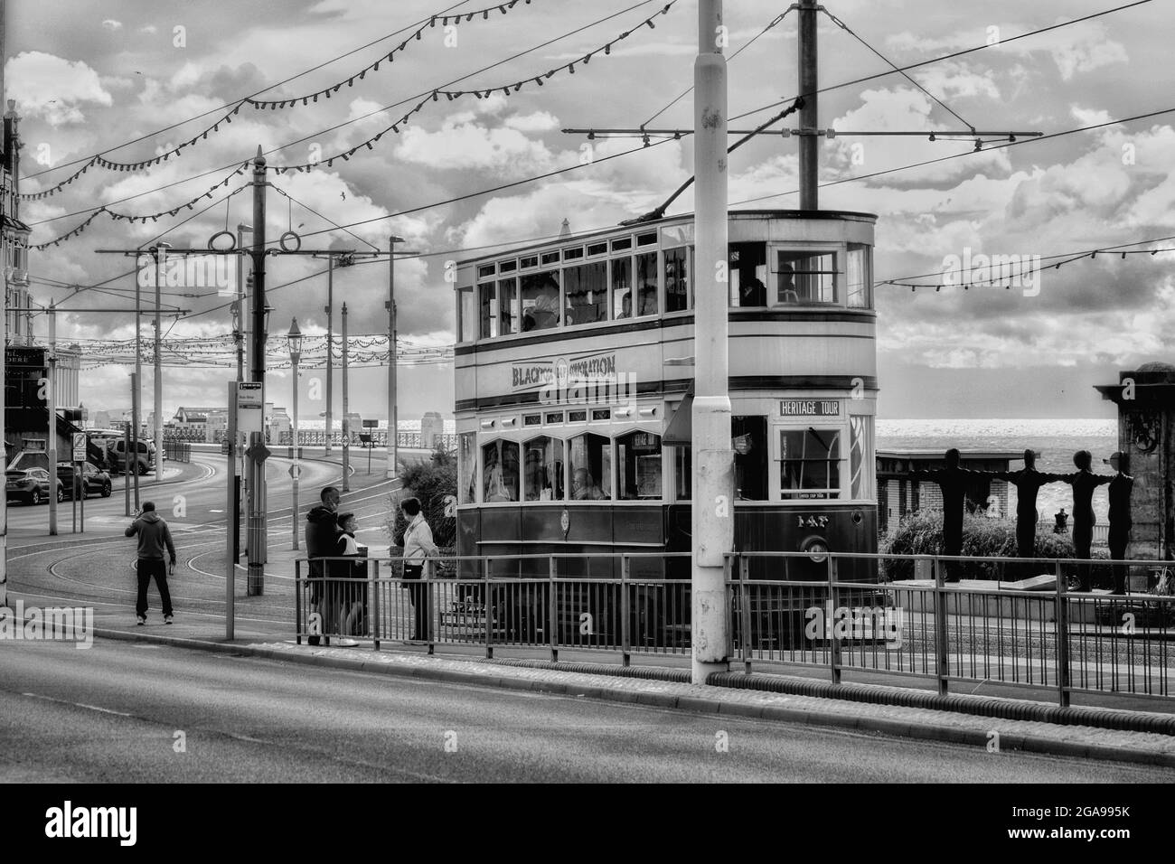Blackpool Heritage Tram travelling past Gynn Square Stock Photo