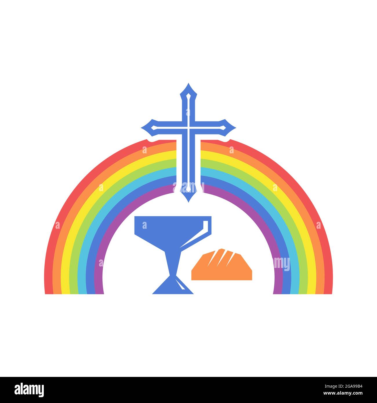 Biblical illustration. Jesus cross, symbols of the sacrament and