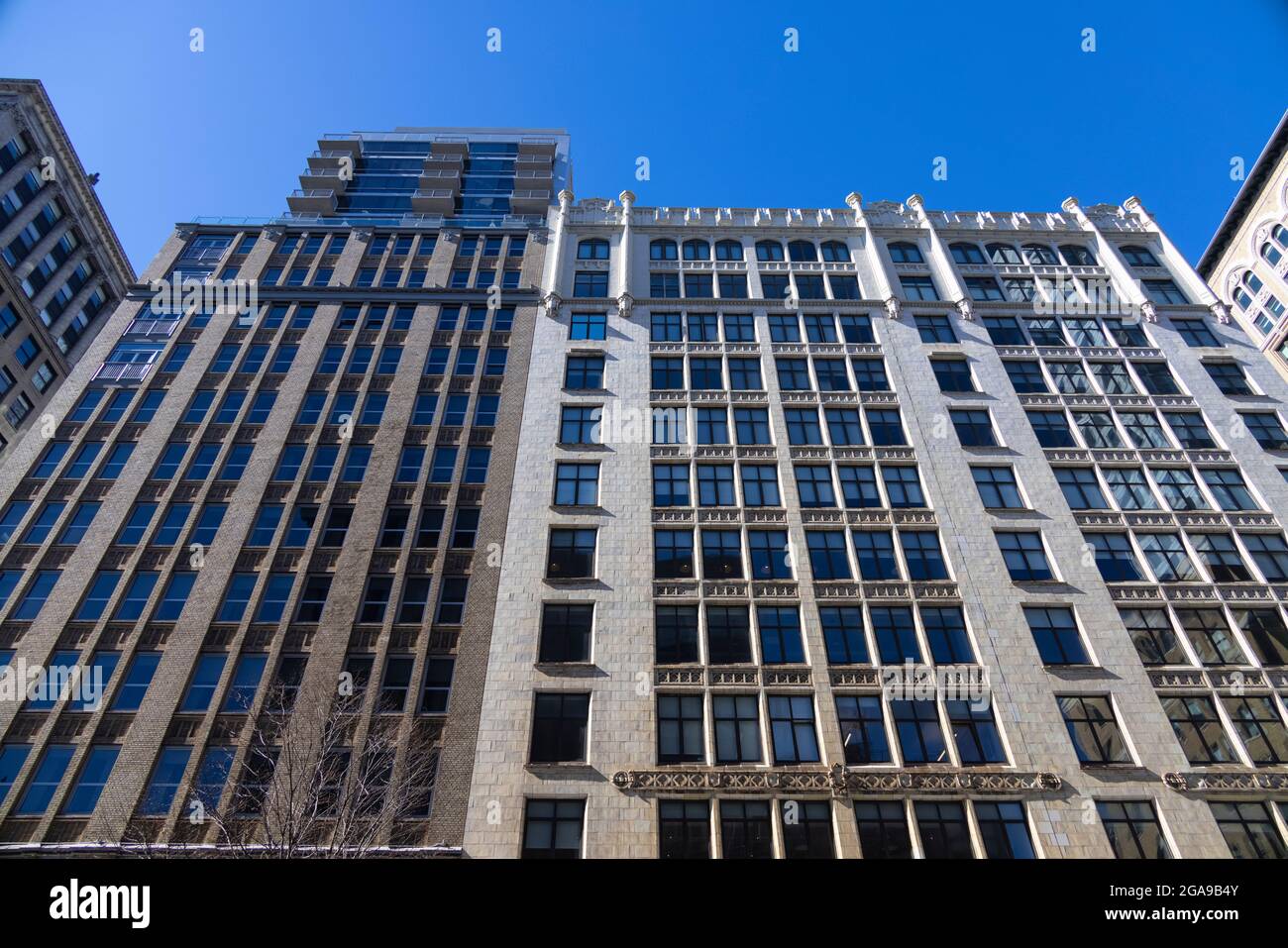 Row of buildings stands along Park Avenue South on February 24, 2021 in New York City NY USA. Stock Photo