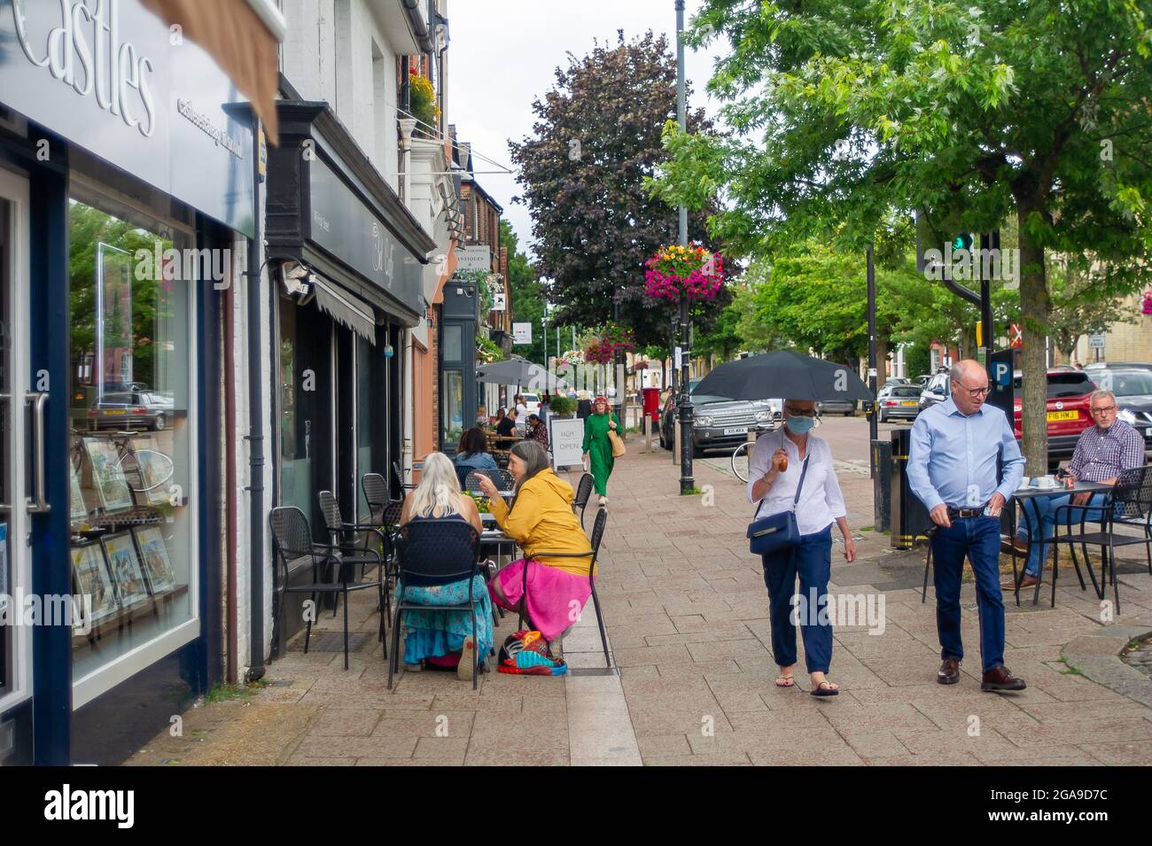 Berkhamsted, Hertfordshire, UK. 28th July, 2021. Shoppers in Berkhamsted High Street today on market day. Credit: Maureen McLean/Alamy Stock Photo