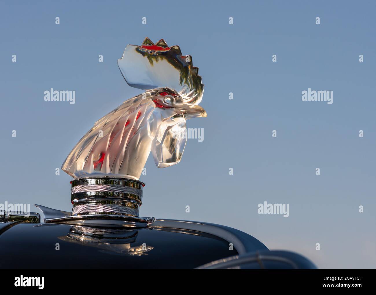 PLYMOUTH, MI/USA - JULY 26, 2021: Close-up of a 1930 Cord L-29 Tete De