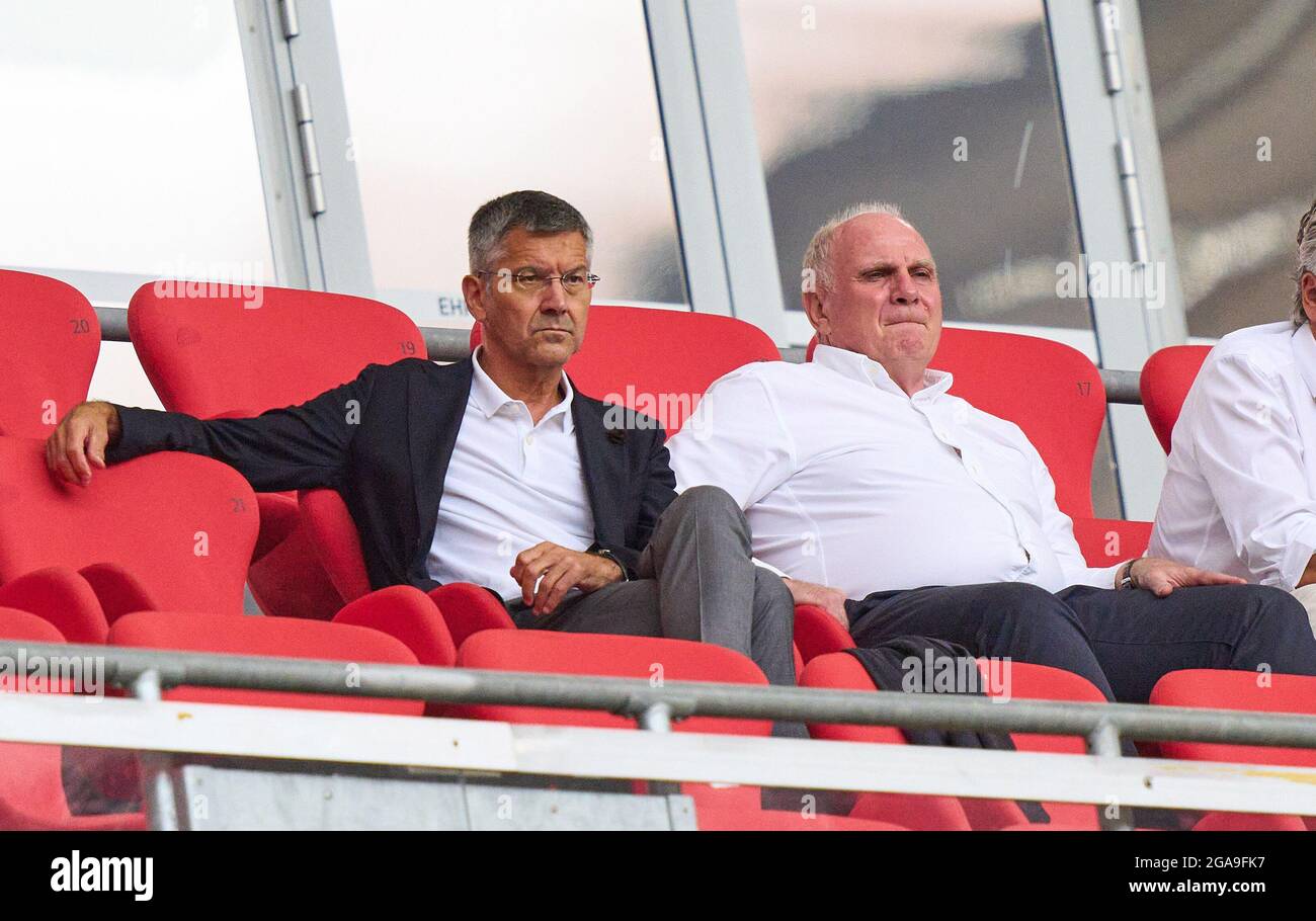 Herbert HAINER, FCB president and Ex CEO Adidas, Uli HOENESS (former FCB  President ), Ehrenpräsident, in the friendly match FC BAYERN MUENCHEN -  BORUSSIA MÖNCHENGLADBACH 0-2 on July 28, 2021 in Munich,