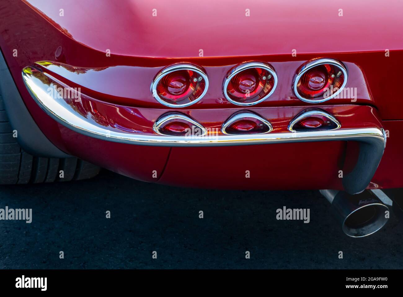 PLYMOUTH, MI/USA - JULY 26, 2021: Close-up of 1967 Chevrolet Corvette taillights at Concours d'Elegance of America at The Inn at St. John’s. Stock Photo
