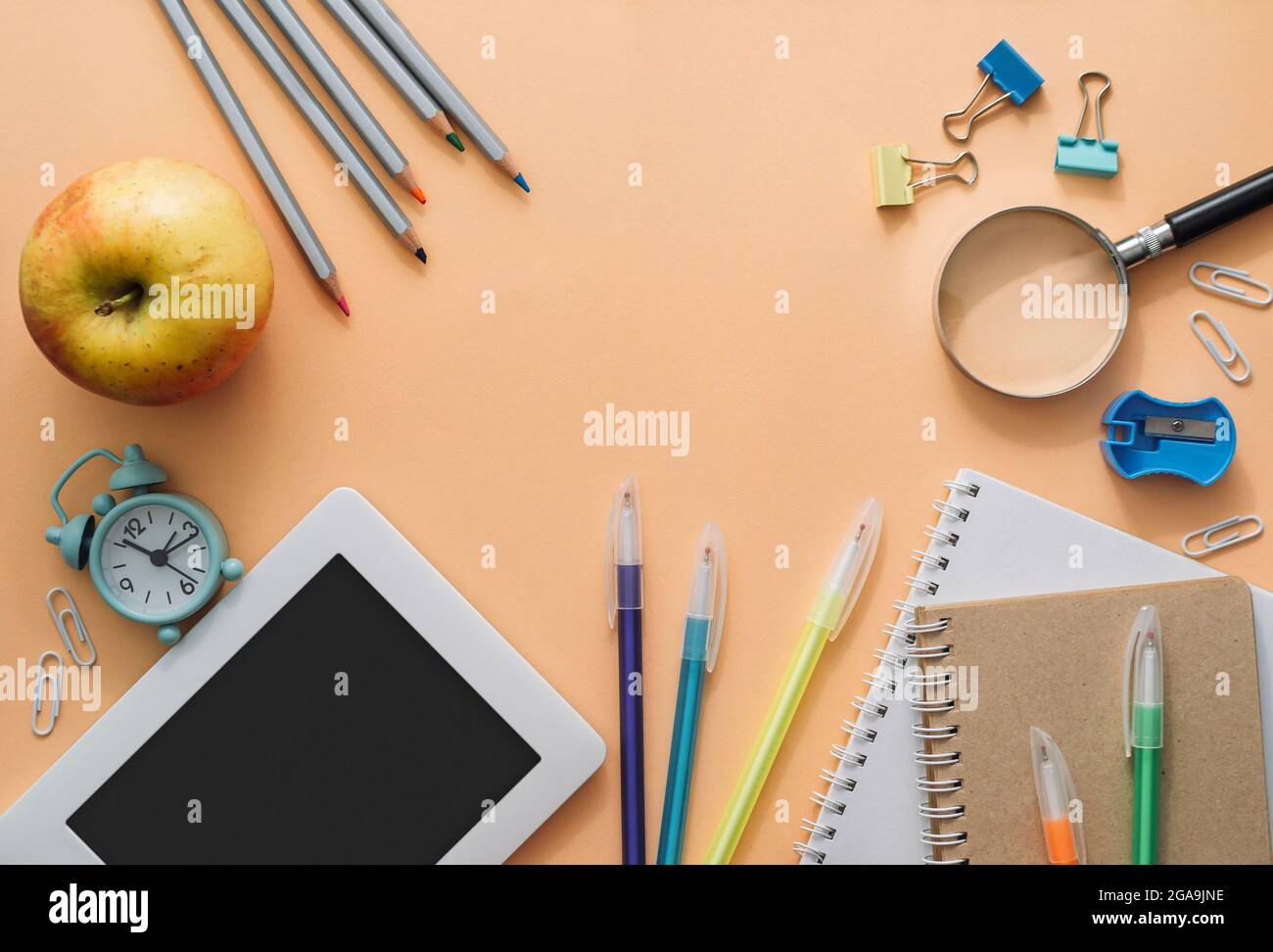 Back to school. creative flat lay set of school supplies, notebook ...