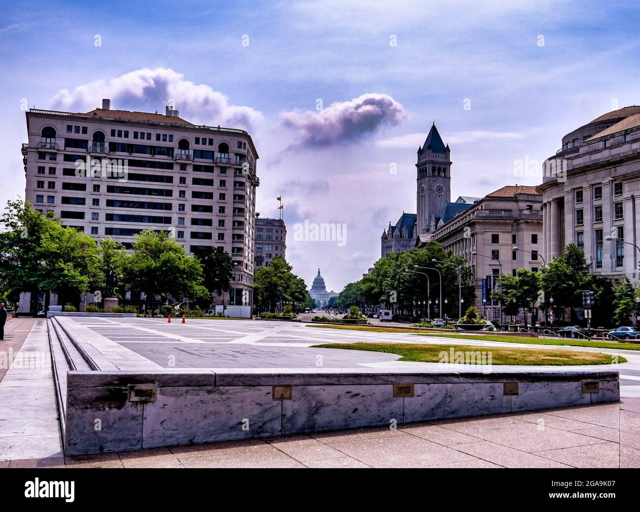View of the US Capitol building and the Old Post Office tower from