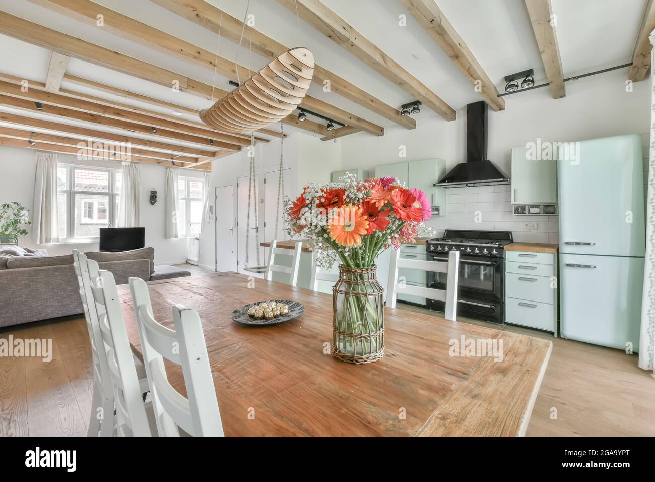 Interior design of bright and beautiful dining room Stock Photo - Alamy