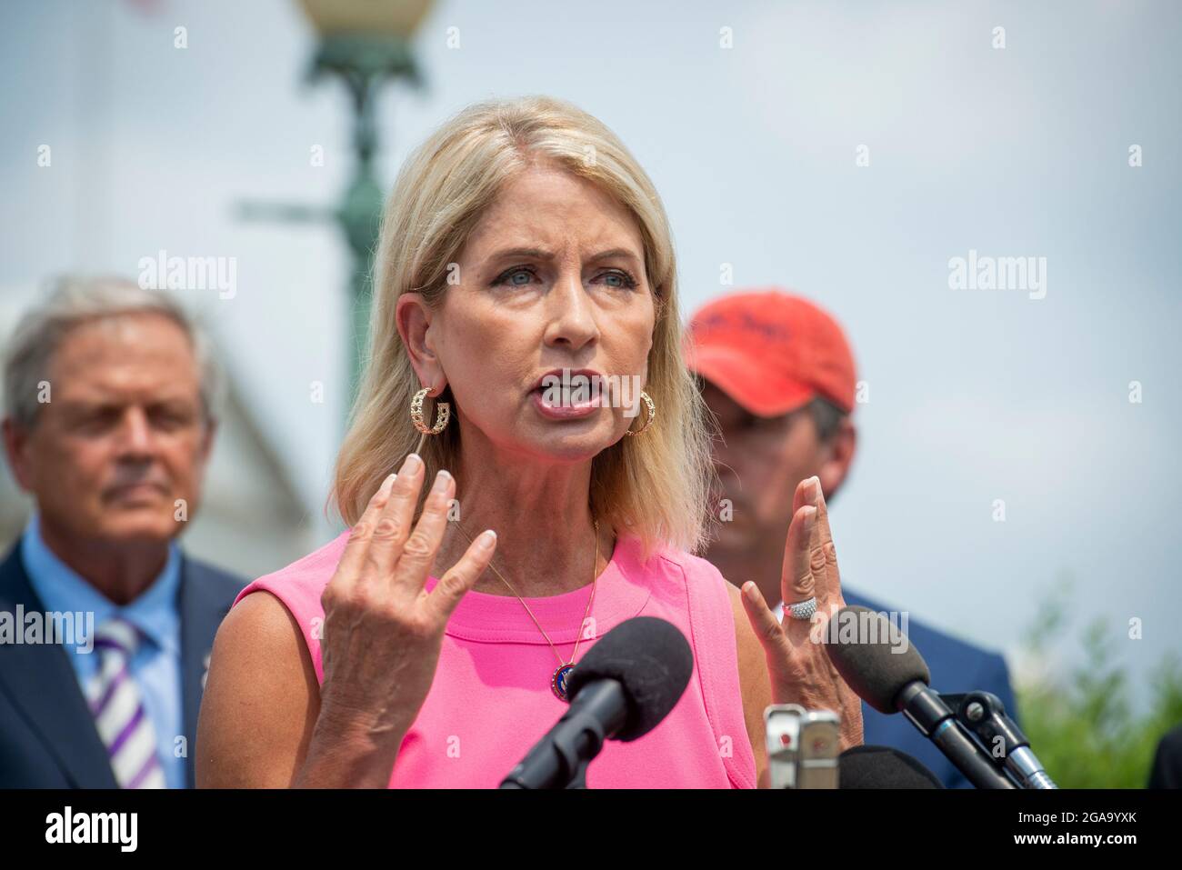 United States Representative Mary E. Miller (Republican of Illinois) offers remarks as members of the House Freedom Caucus hold a press conference on the expulsion of members from the House Republican Conference, outside of the US Capitol in Washington, DC, Thursday, July 29, 2021. Credit: Rod Lamkey/CNP Stock Photo