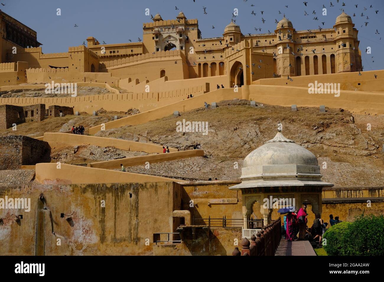 India Rajasthan Jaipur -  Amber Palace and Sheesh Mahal Amber Fort Stock Photo