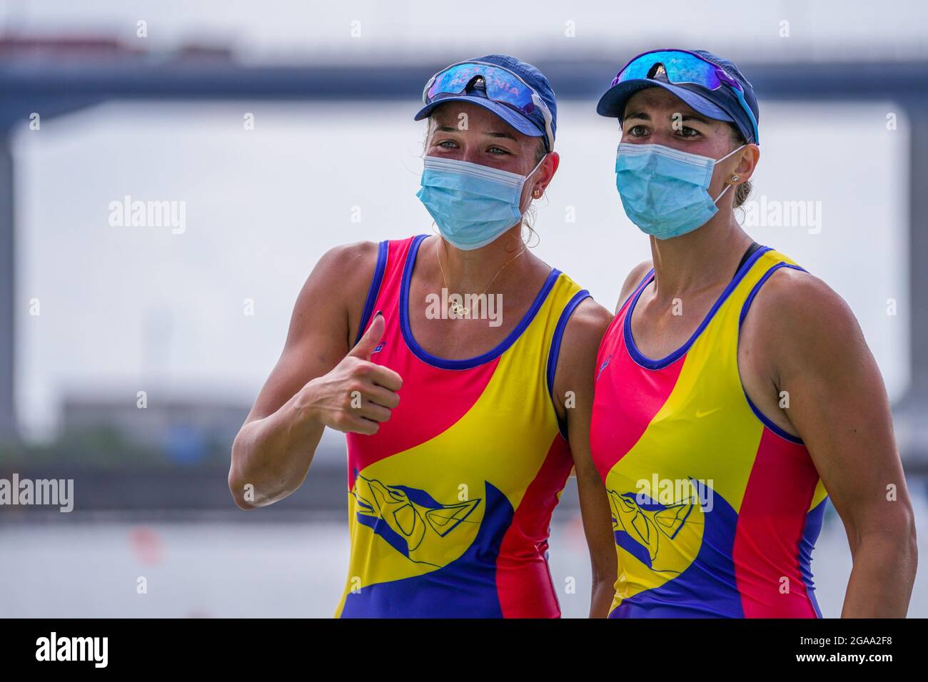 Tokyo, Giappone. 28th July, 2021. Ancuta Bodnar and Simona Radis of Romania  Gold Medal during the Olympic Games Tokyo 2020, Women's Double Sculls Final  A on July 28, 2021 at the Sea