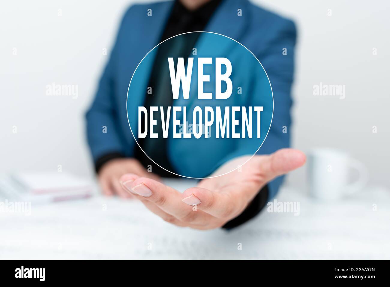 Text caption presenting Web Development. Conceptual photo work involved in developing a website for the Internet Discussing Important Idea Presenting Stock Photo