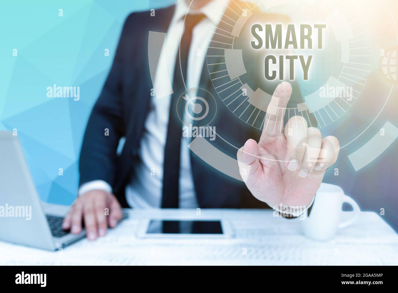 Text Showing Inspiration Smart City Concept Meaning An Urban Area That Uses Communication Technologies To Collect Data Bussiness Man Sitting Desk Stock Photo Alamy