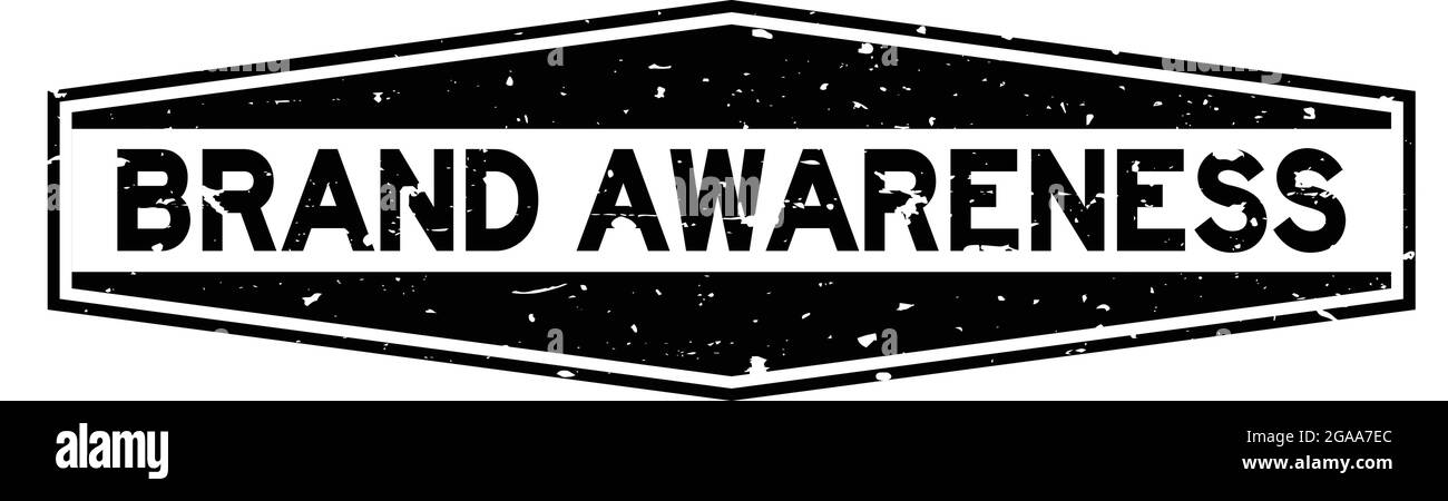 Grunge black brand awareness word hexagon rubber seal stamp on white ...