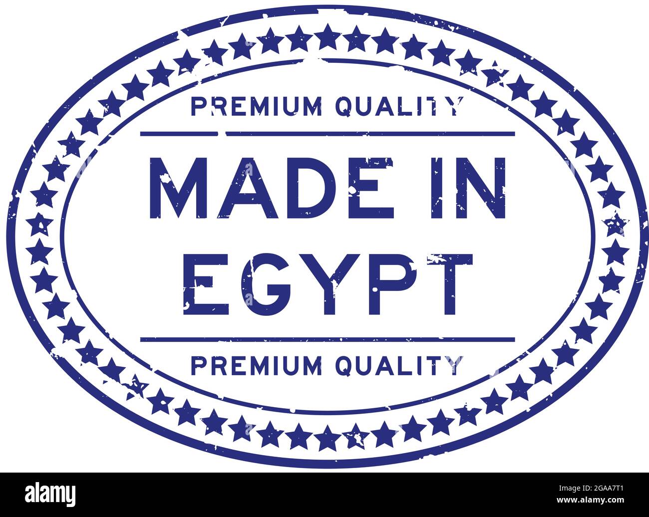 Grunge blue premiumq quality made in Egypt oval rubber seal business stamp on white background Stock Vector