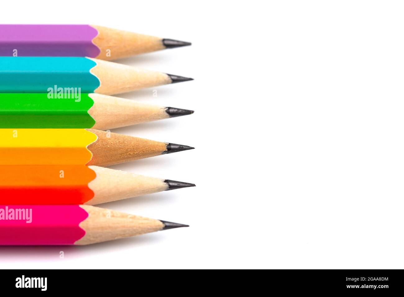Rainbow Of Color Pencils Isolated On White Background Stock Photo