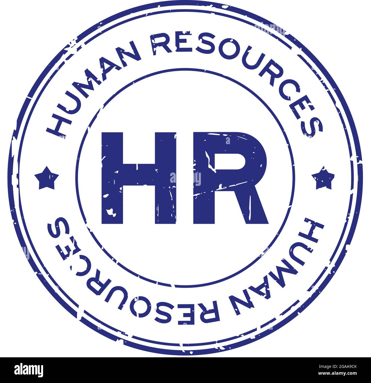 Grunge blue HR word (Abbreviation of Human Resources) round rubber seal