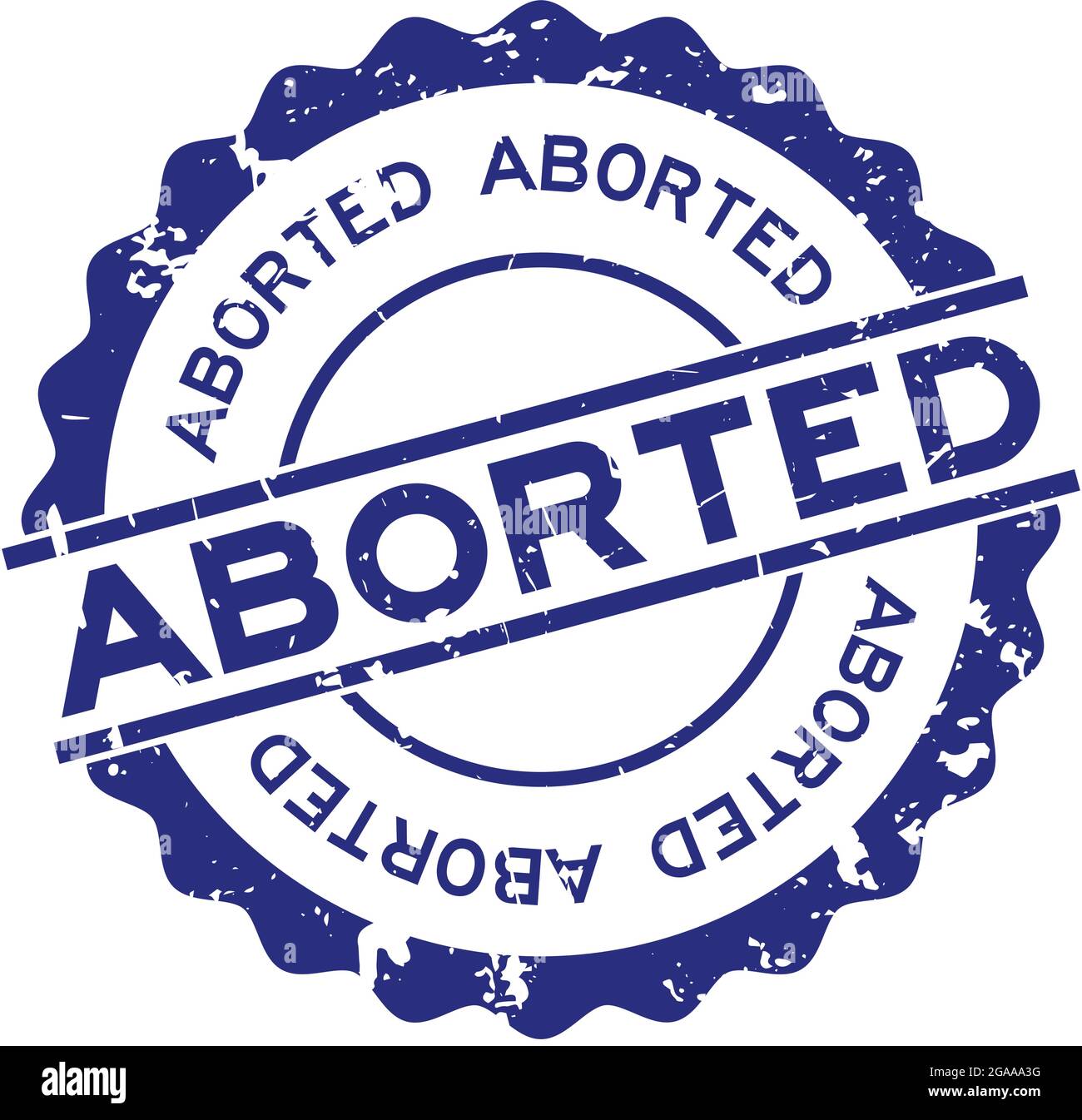 Grunge blue aborted word round rubber seal stamp on white background ...