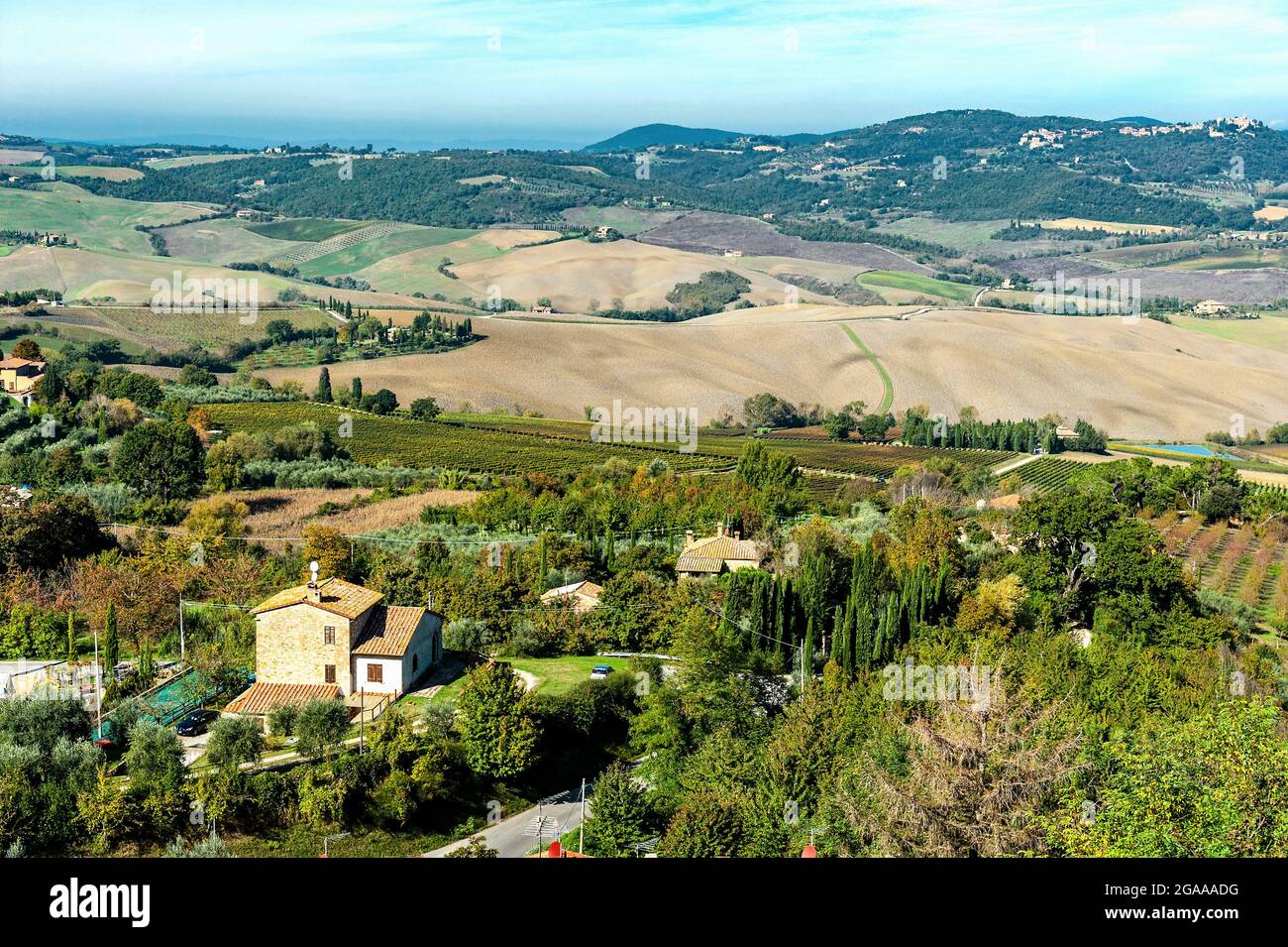 Aerial view of Tuscan countryside. Stock Photo