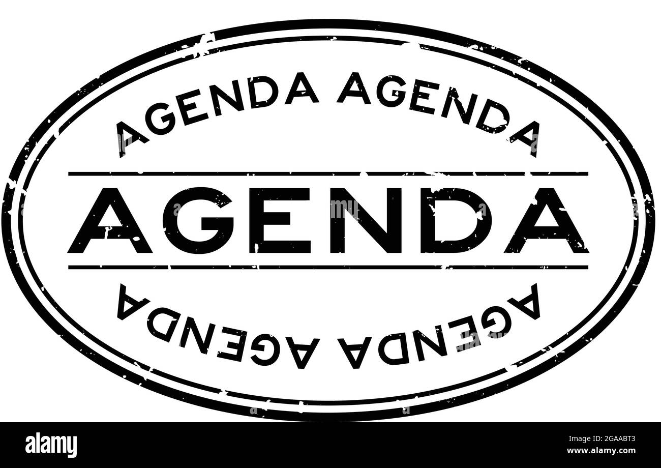 Grunge black agenda word oval rubber seal stamp on white background ...
