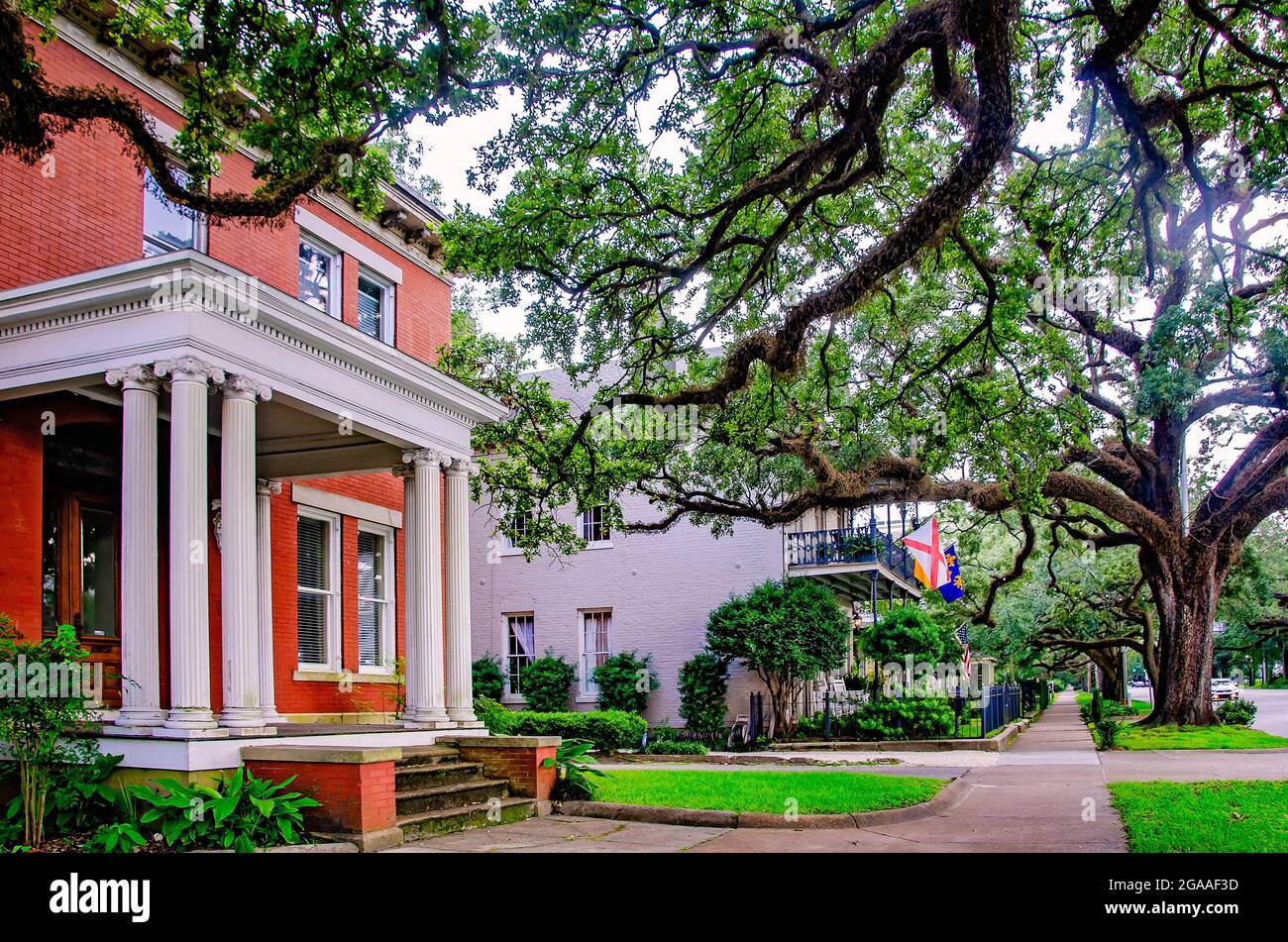 Historic homes are pictured on Government Street, July 28, 2021, in Mobile, Alabama Stock Photo