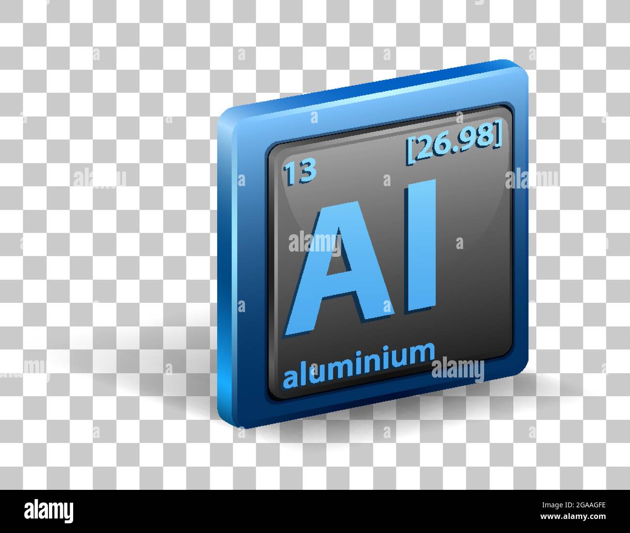 Aluminum chemical element. Chemical symbol with atomic number and atomic mass. illustration
