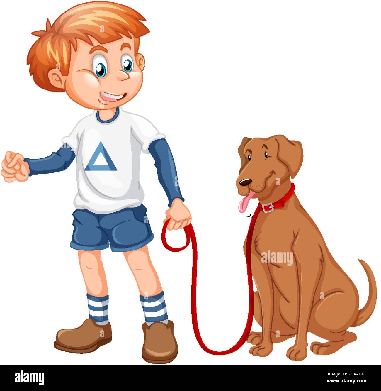 Boy playing with a dog isolated on white background illustration Stock ...
