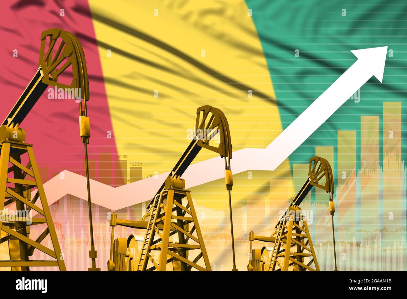Guinea oil industry concept, industrial illustration rising up chart