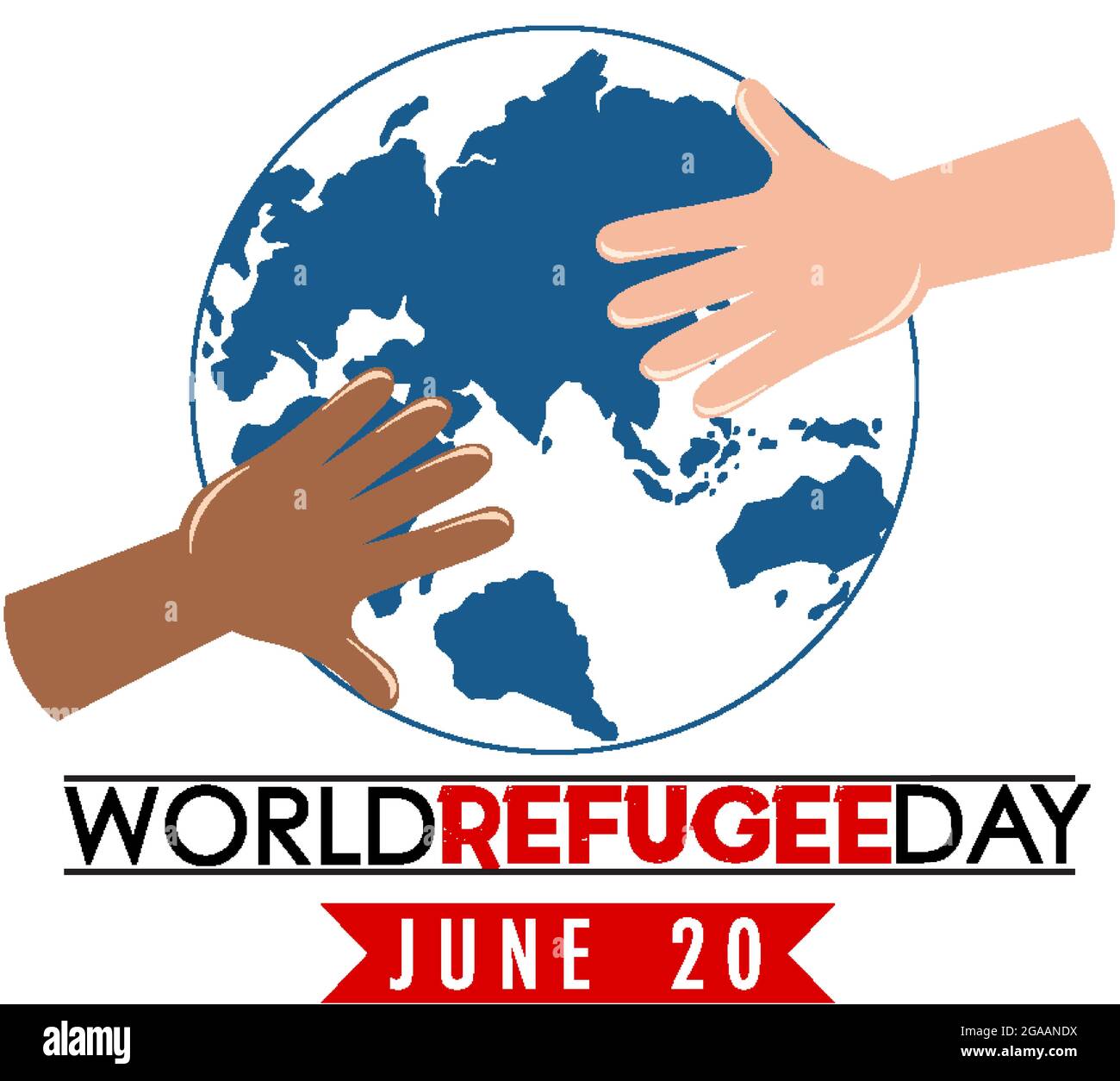 World Refugee Day banner with hands on globe sign illustration Stock ...