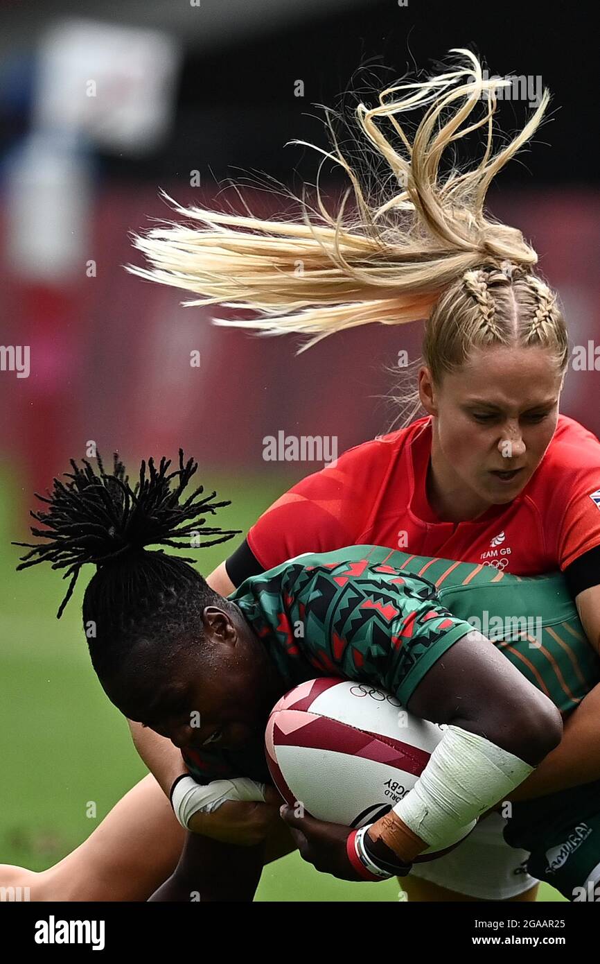 Tokyo, Japan. 30th July, 2021. Womens rugby 7s. Great Britain Vs Kenya. Tokyo Stadium. 376-3. Nishimachi. Chofu-shi. Tokyo. Janet Okello (KEN) is tackled by Emma Uren (GBR). Credit Garry Bowden/Sport in Pictures/Alamy live news Credit: Sport In Pictures/Alamy Live News Stock Photo