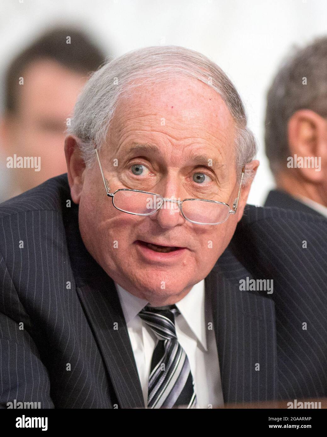 United States Senator Carl Levin (Democrat of Michigan), Chairman, U.S. Senate Committee on Armed Services, makes remarks as U.S. Secretary of Defense Chuck Hagel and Chairman, Joint Chiefs of Staff General Martin E. Dempsey, U.S. Army, deliver testimony before the committee on the U.S. policy towards Iraq and Syria and the threat posed by the Islamic State of Iraq and the Levant (ISIL) in Washington, DC on Tuesday, September 16, 2014.Credit: Ron Sachs/CNP/MediaPunch Stock Photo