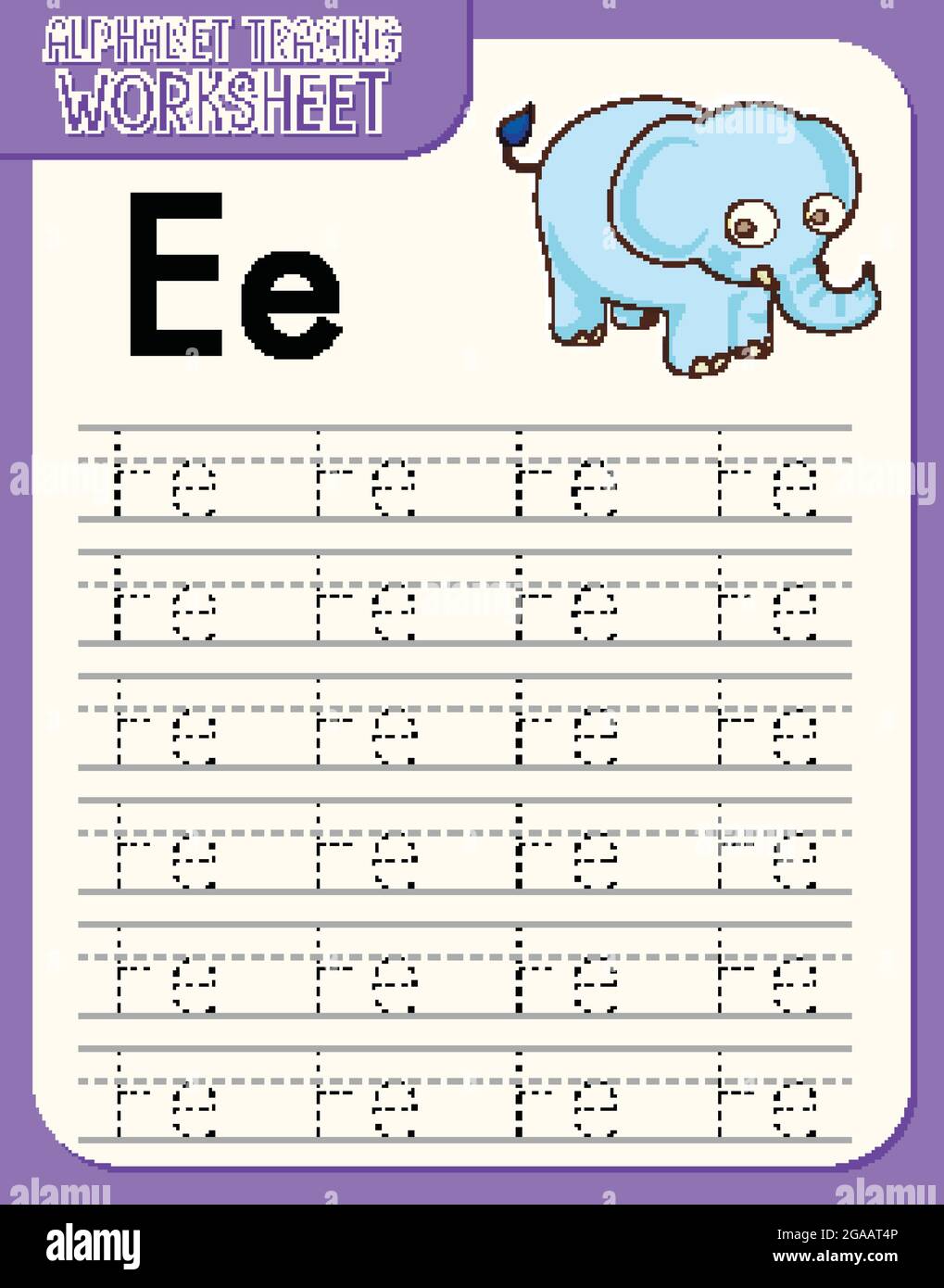 Alphabet tracing worksheet with letter E and e illustration Stock ...