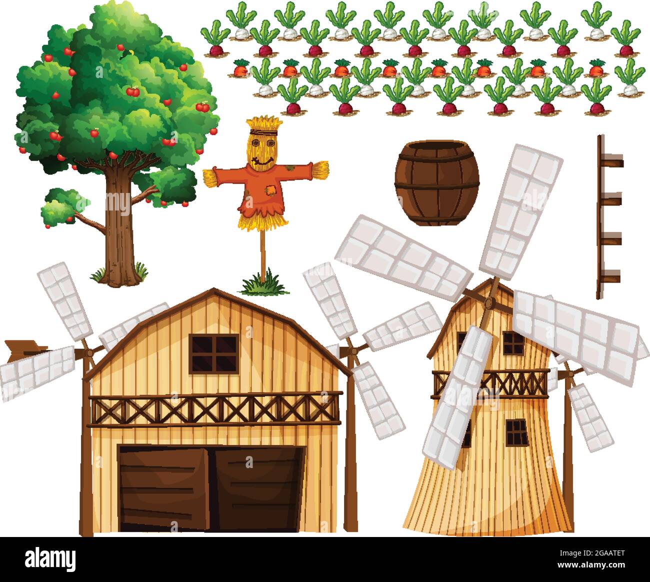 Farm element set isolated on white background illustration Stock Vector ...
