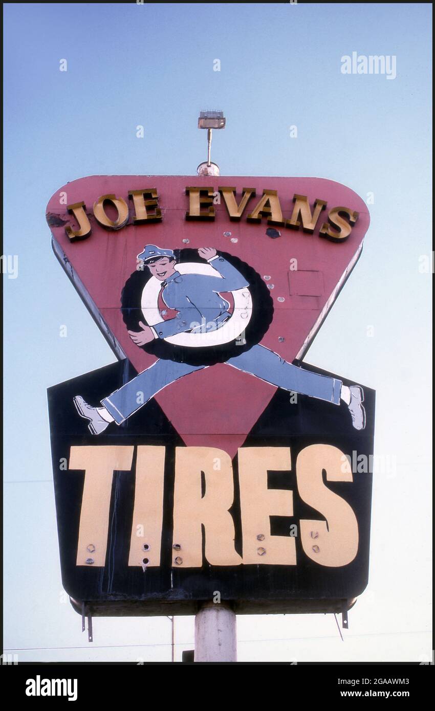 Hand made sign for Joe Evans Tires in Glendale, CA circa 1989 Stock