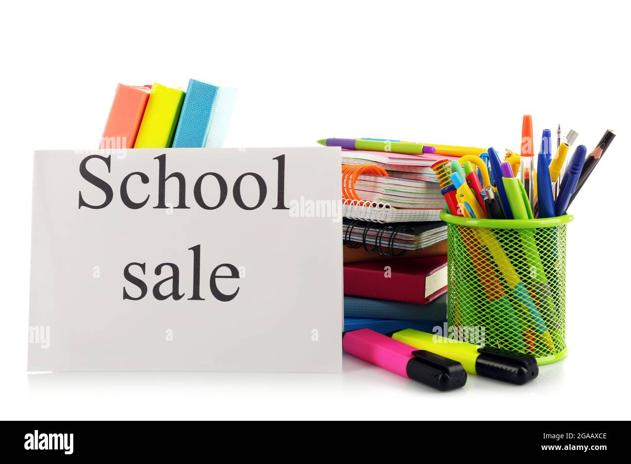 School supplies for sale, isolated on white Stock Photo Alamy